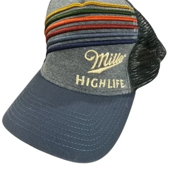 Miller High Life Snapback Hat Beer Multicolor 6 Stripe Mesh Trucker Licensed - Picture 1 of 7